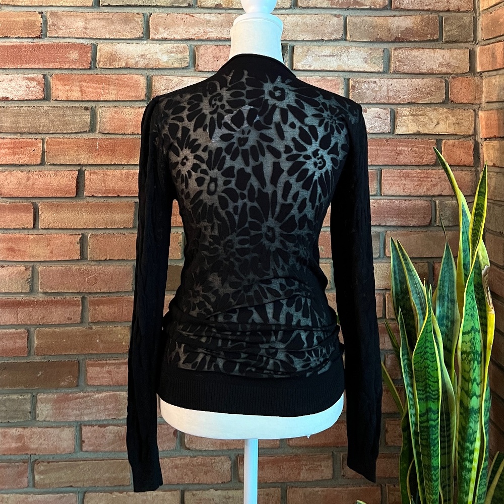 Current Air Los Angeles Anthropologie Long Sleeve Lacey Black Stretch Top Black - Picture 2 of 11